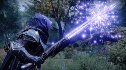 Fantasy character wielding glowing weapon