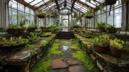 Verdant greenhouse interior