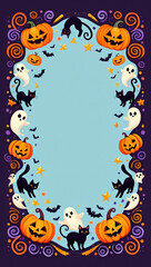 Fototapeta premium Halloween pumpkins ghosts black cats bats festive border image