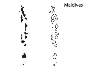 Minimal Maldives map silhouette vector. Clean black outline of tropical island nation in Asia. Perfect for travel, infographics, and design work.