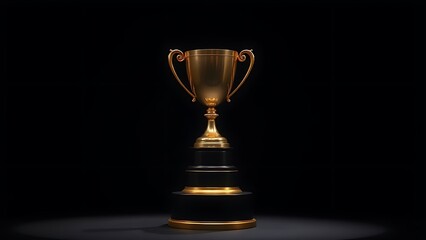 A gleaming gold trophy displayed on a pedestal, highlighted by dramatic studio lighting against darkness.