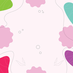 A vector illustration of abstract colorful organic shapes and subtle outlines on a light pink background