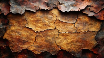 Fototapeta premium Textured surface with deep cracks and varied tones.