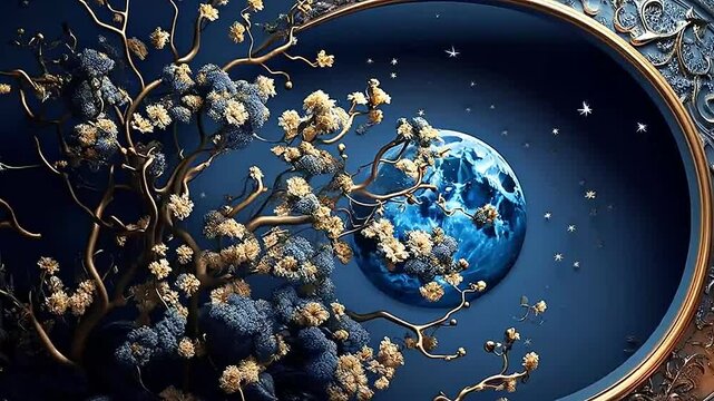 Crescent moon in Delfts Blauw highly detailed, cinematic lighting,ai generatif