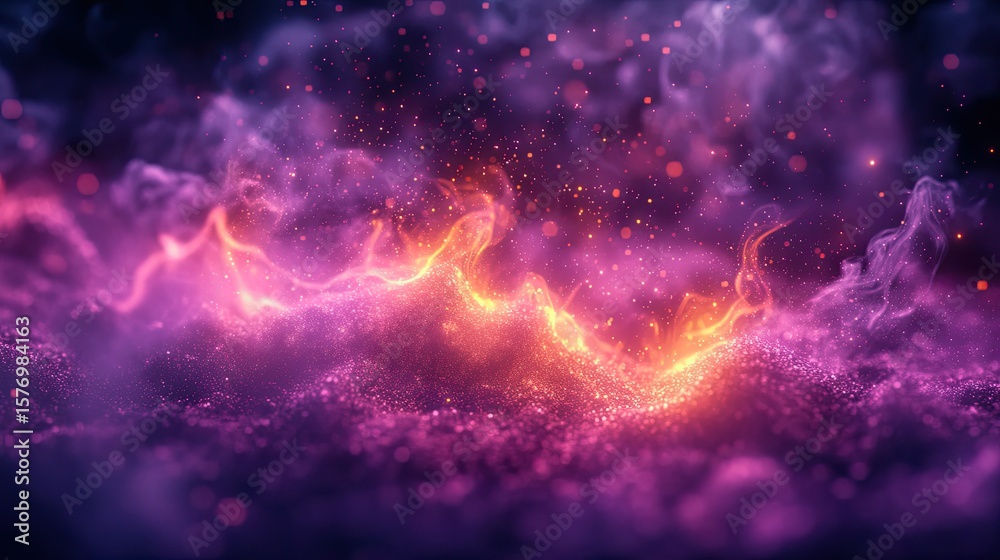 Fototapete Abstract display of glowing particles and fire-like patterns.