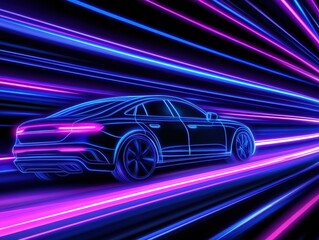 Futuristic Car in Neon Speed Lines
