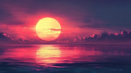 Vivid sunset over a calm ocean.