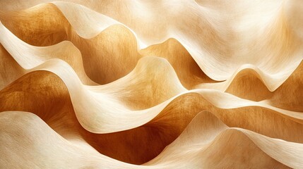 Abstract design of undulating light beige and gold tones.