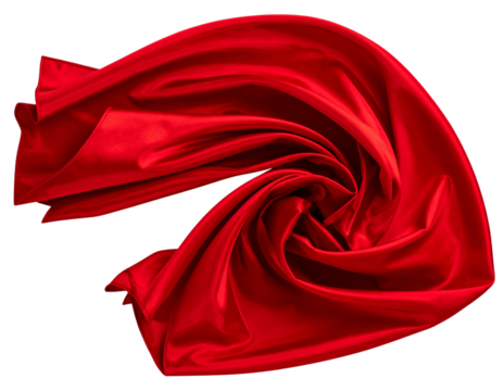 Flowing Red Velvet Fabric Swirl, Artistic Drapery Style, isolated on transparent background.