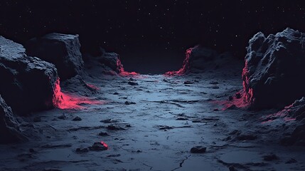 Alien landscape lit by vibrant pink light.