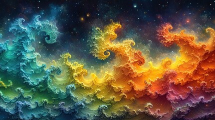 Colorful abstract fractal design with swirling patterns.