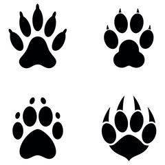 A Variety of Paw Prints Four Different Animal Paws with Unique Shapes and Sizes Each Depicted in Simple Black and White