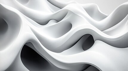 Abstract white sculpted forms in a dynamic arrangement.