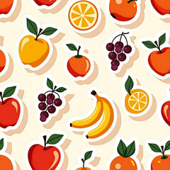 Cheerful Fruit Sticker Collection: Vibrant Apples, Bananas, Grapes & Oranges,Fresh Fruit Sticker Sheet: A Colorful Array of Whimsical, Playful Fruit Stickers