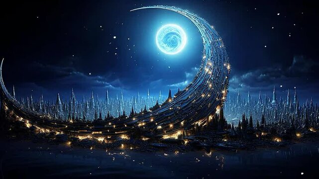 Crescent moon in Delfts Blauw highly detailed, cinematic lighting,ai generatif