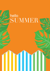 Hello Summer Tropical Beach Scene with Monstera Leaves © xoalsohanifa