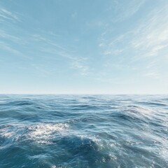 Fototapeta premium Calm ocean scene with gentle waves under a clear blue sky.