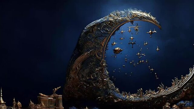 Crescent moon in Delfts Blauw highly detailed, cinematic lighting,ai generatif