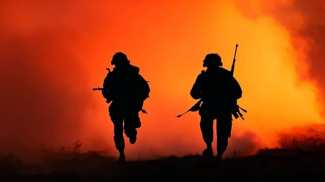 Firefighters Silhouettes Running Through Inferno