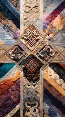 Obraz premium Harmonious Tapestry of Tradition and Innovation: A Dynamic Interplay of Geometric and Organic Woven Patterns