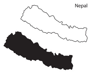 Clean Nepal map silhouette vector. Simple black outline of Himalayan country. Perfect for infographics, travel, education, or graphic design