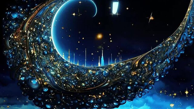 Crescent moon in Delfts Blauw highly detailed, cinematic lighting,ai generatif