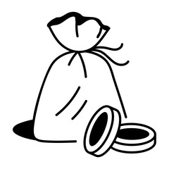 A sketchy style icon depicting coin sack
