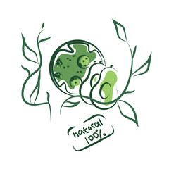 Vector doodle icon of fried eggs and avocado. Vector doodle logo of healthy breakfast. Only healthy food. Also this illustration can be used as a sticker for products.