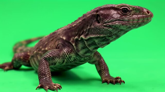 Tegu Lizard Portrait on Green Screen Background
