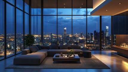 Luxurious penthouse apartment with stunning panoramic city skyline view