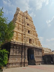 A spiritually resonant view of Thirukazhukundram, Tamil Nadu, India, capturing both the hilltop Vedagiriswarar Temple and the ancient foothill temple complex. The hill temple, dedicated to Lord Shiva,