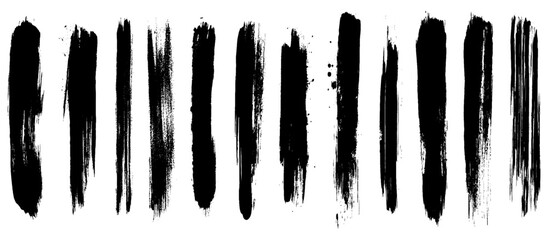 Straight line vector brush strokes. Black hand drawn stripes, Set of Black ink vector stains
