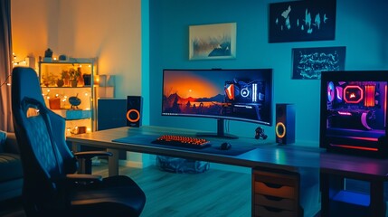 Immersive gaming setup showcasing vibrant rgb lighting and ergonomic design