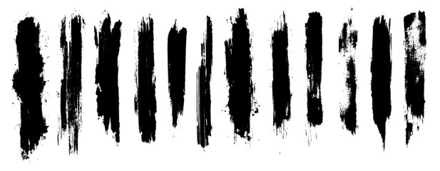 Straight line vector brush strokes. Black hand drawn stripes, smears. Chinese or Japanese calligraphy brushstrokes set. Rough grunge thick paint line texture. Vector sketch rectangle text boxes. 