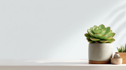 Minimalist succulent display on a white surface
