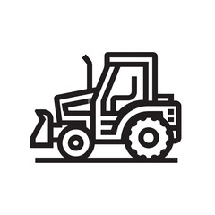 Naklejka premium Outline black vector icon showing a tractor from the side on a plain white background surface, concept for land development websites, agriculture industry, and heavy machinery marketing materials
