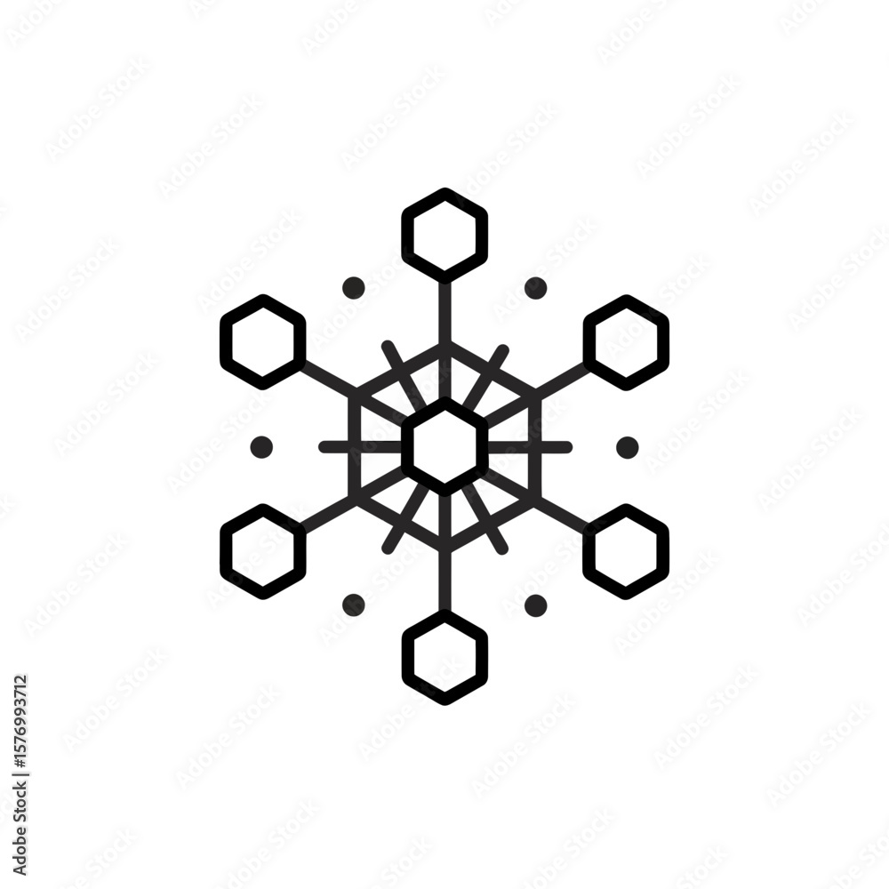 Aufkleber clean line abstract geometric icon with hexagonal nodes connected by lines resembling a snowflake st