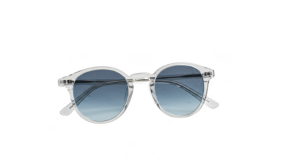 Clear framed sunglasses with blue gradient lenses isolated on white isolated on transparent background