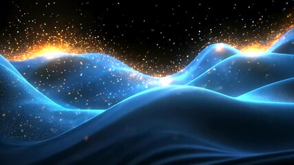 Abstract glowing waves with golden particles on a dark background animated footage - Powered by Adobe