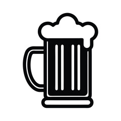 Beer Mug With Foam Outline Vector Illustration