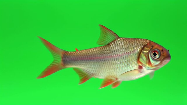 Silver Barb Fish Portrait on Green Background