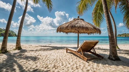 lounge chairs on a tropical beach
