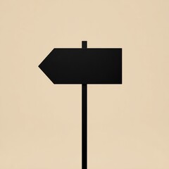 Silhouette of a blank directional signpost with a left-pointing arrow on a beige background.
