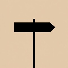 A simple black silhouette of a directional signpost with an arrow pointing right on a plain beige background.