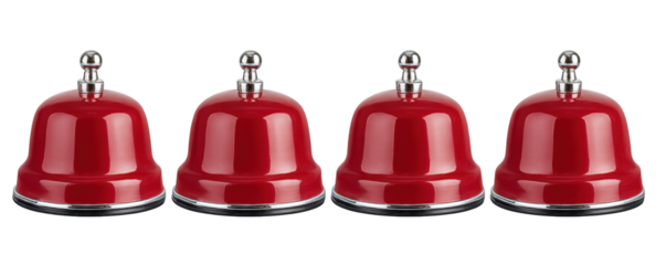 Red service bell isolated on transparent background with four bells in row