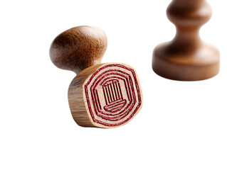 Traditional wooden stamp with a detailed circular impression isolated on transparent background