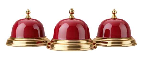 Red service bell isolated on transparent background with shiny gold base and smooth surface