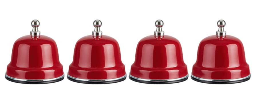 Red service bell isolated on transparent background with four bells in row - Powered by Adobe