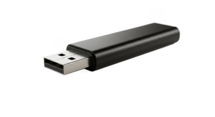 Black usb flash drive isolated on transparent background