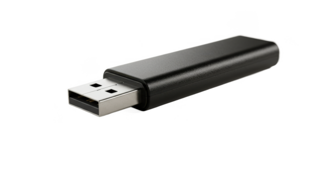 Black usb flash drive isolated on transparent background